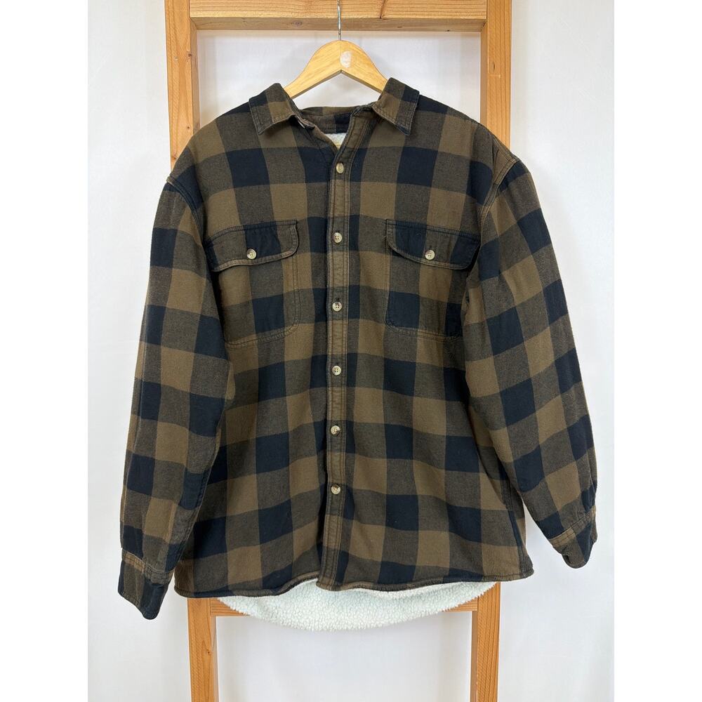 Redhead Brand Co Black Brown Plaid Button Down Fleece Lined Flannel Jacket L